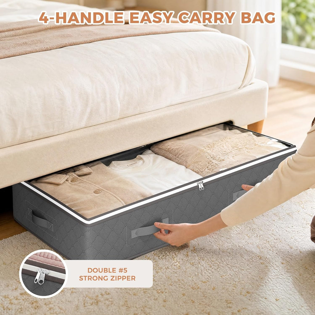 Budding Joy 60L Under Bed Storage Containers, 4 Pack Closet Organizers Grey