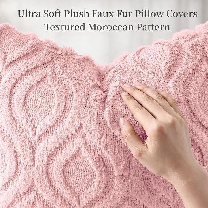 decorUhome Throw Pillow Covers 26x26 Inch Set of 2, Soft Plush Faux Wool Pink - Image 6