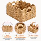 Set of 2 Scalloped Edge Wicker Storage Basket with Built-in Handles
