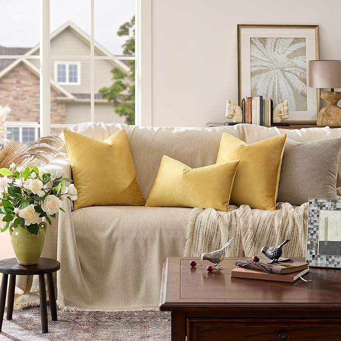 GIGIZAZA Decorative Throw Pillow Covers 16x16, Velvet Sofa Boho Cushion Pillows - Image 2