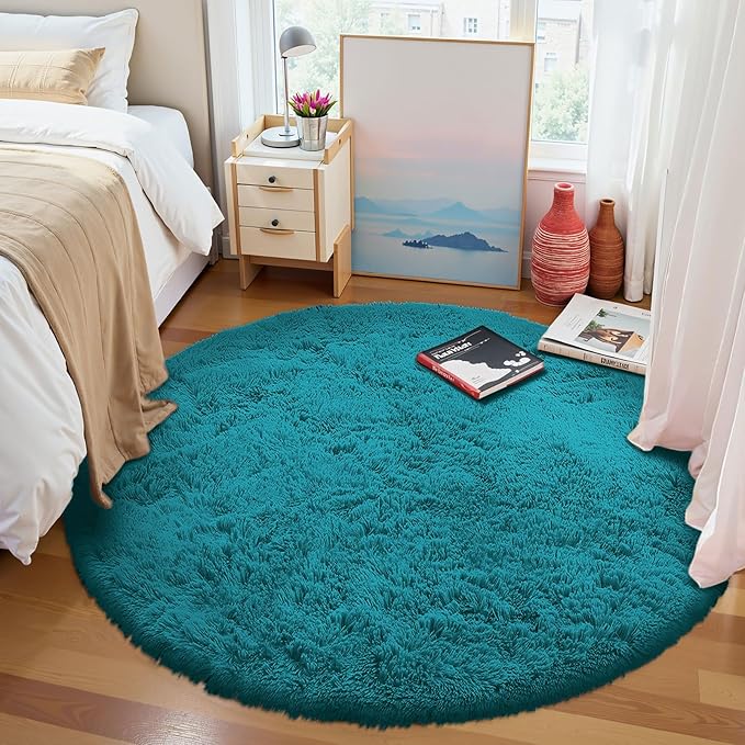 OLANLY Teal Round Rugs for Bedroom - Image 3