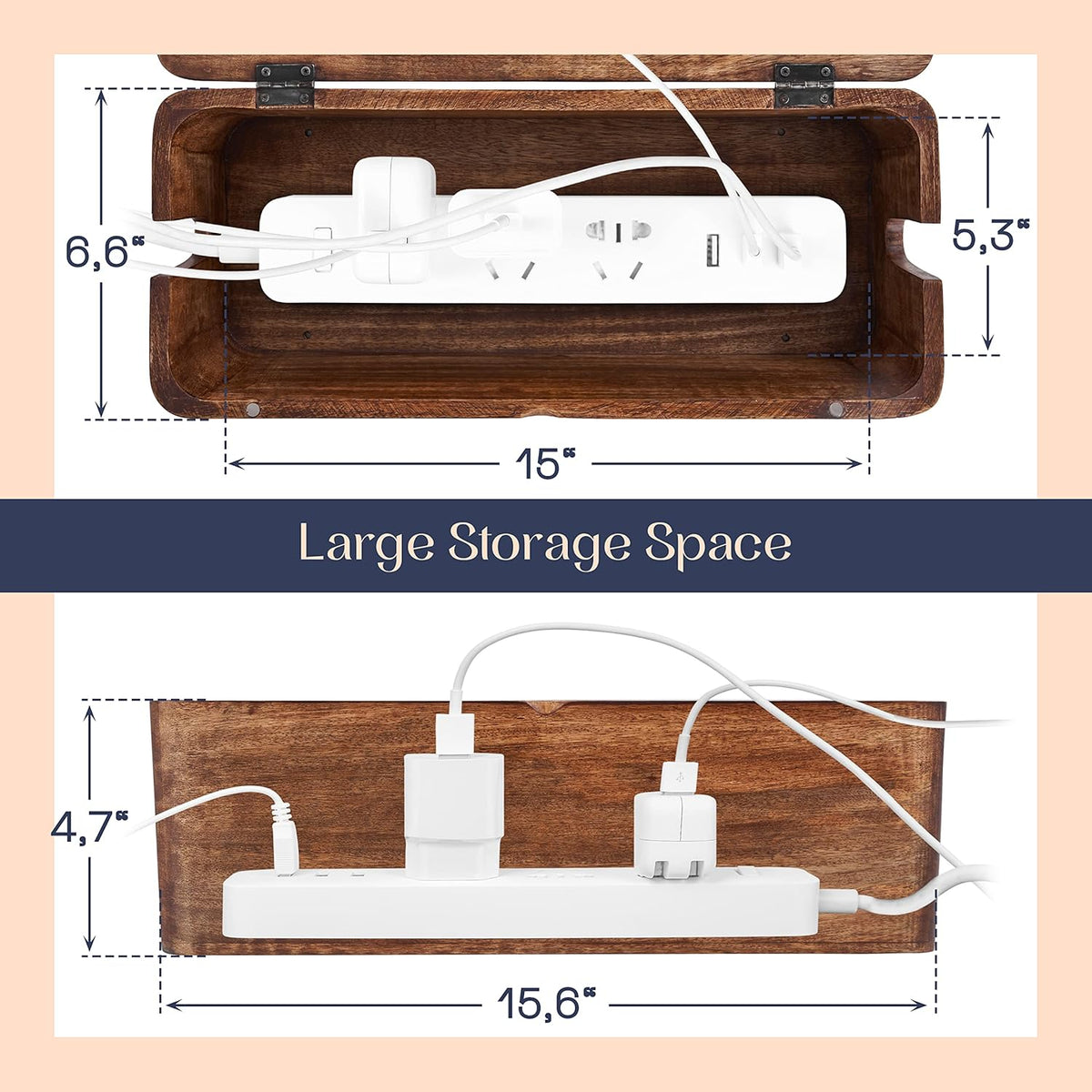 Large Cable Management Box, Wood Wire Organizer & Power Strip Cord Hider