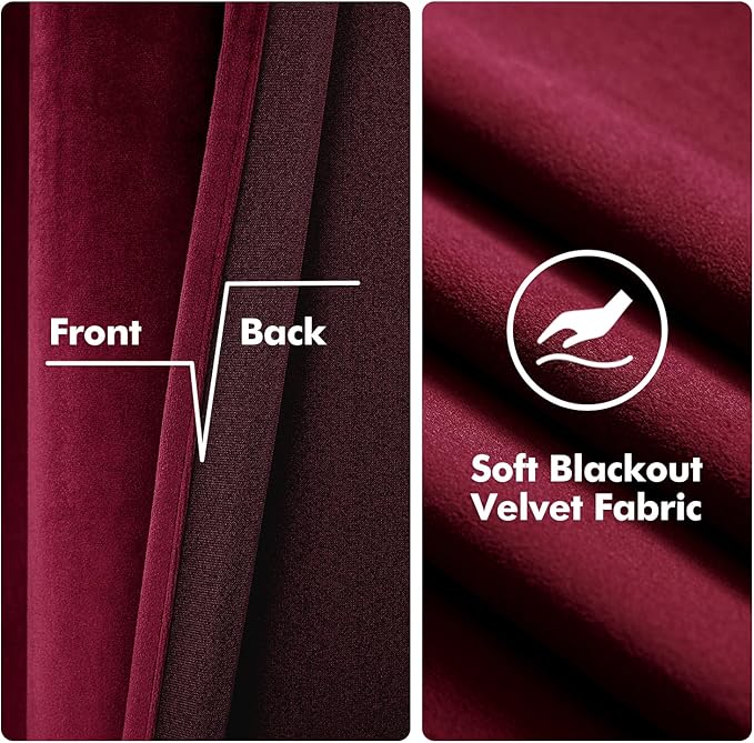 MIULEE Christmas Burgundy Velvet Curtains Solid Soft Red Blackout Curtain - Image 4