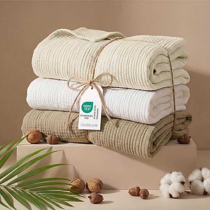 Bedsure 100% Cotton Muslin Throw Blanket Large 50x70 Inches - Image 5