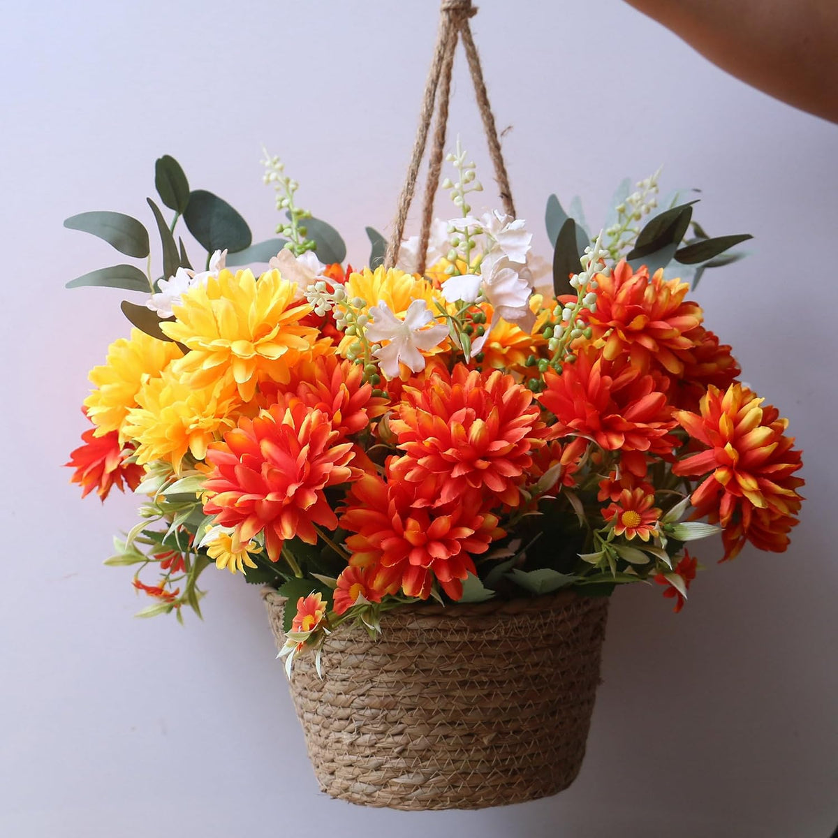 Artificial Fall Flowers Mums Plants for Outdoor, UV Resistant Faux Marigold