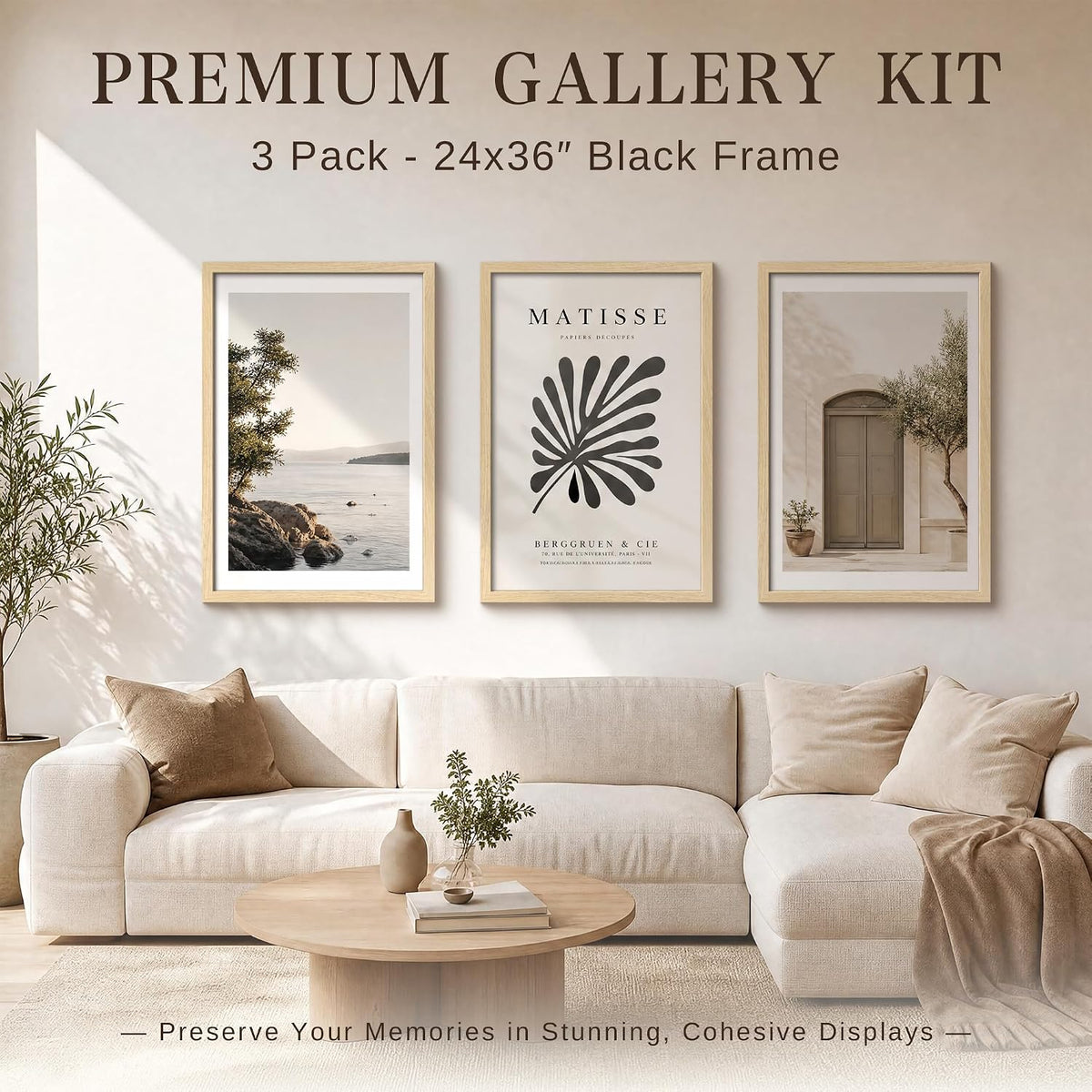 VCK 24x36 Poster Frame Set of 3, Natural Solid Wood, Wall Hanging