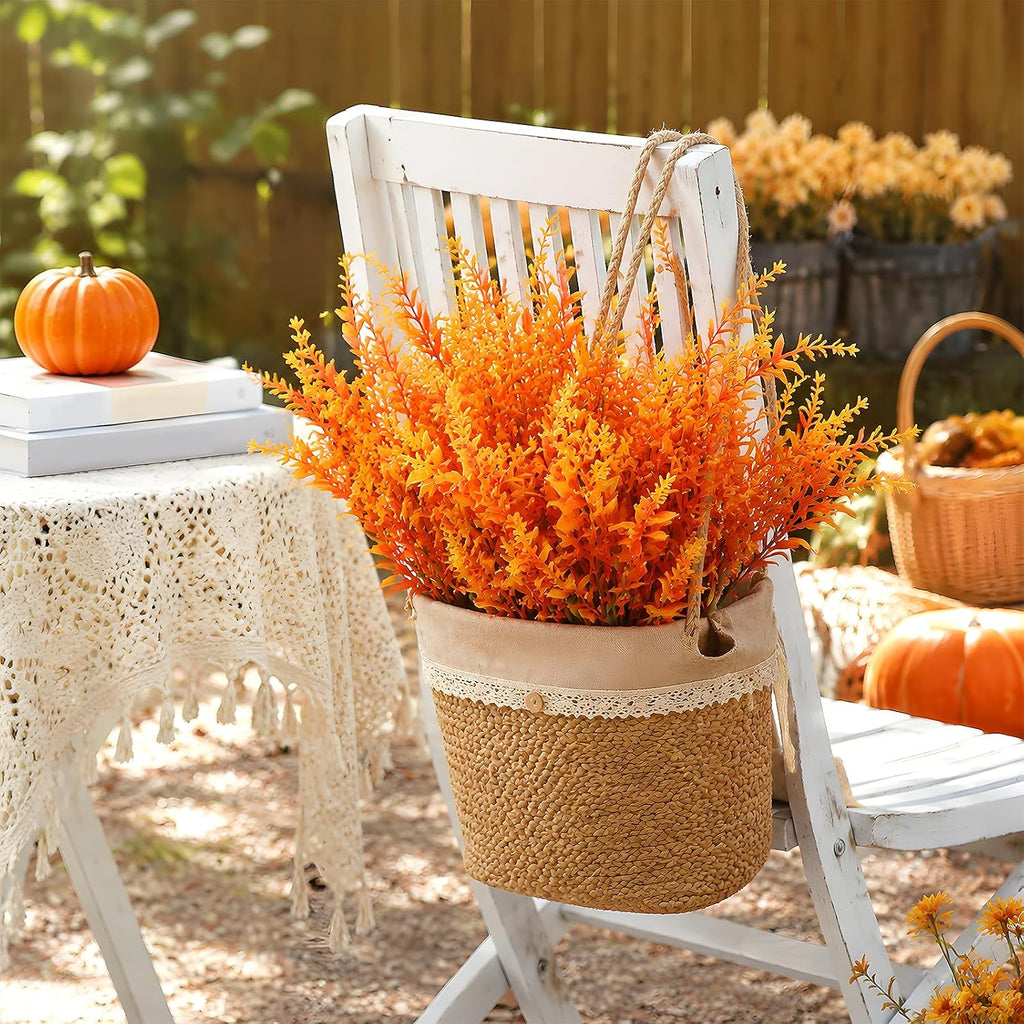 CLEANGOR 24 Pcs Artificial Fall Lavender Flowers for Outdoors (Orange)
