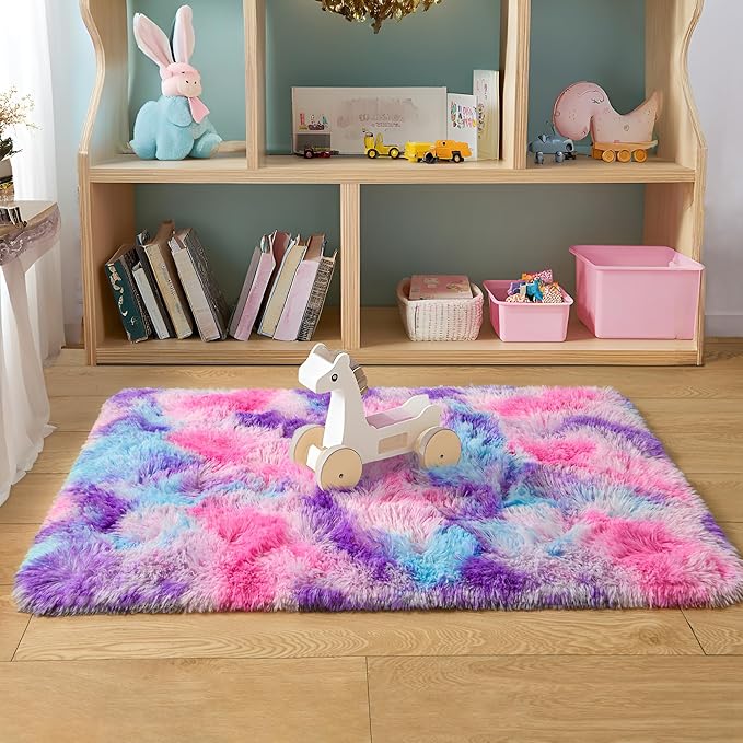 Tepook Soft Rainbow Rug for Girls Room, Cute Fluffy Girls Bedroom Rugs by Tepook