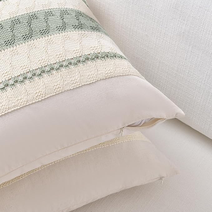 Fancy Homi Set of 1 Sage Green Boho Decorative Throw Pillow Covers 20x20 Inch - Image 3