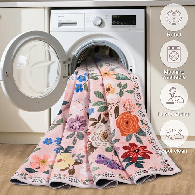 8x10 Area Rugs for Living Room: Floral Washable Rug Vintage Large Soft Boho - Image 5