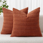 MIULEE Pack of 2 Rust Corduroy Decorative Euro Sham Pillow Covers 24x24 Inch by MIULEE
