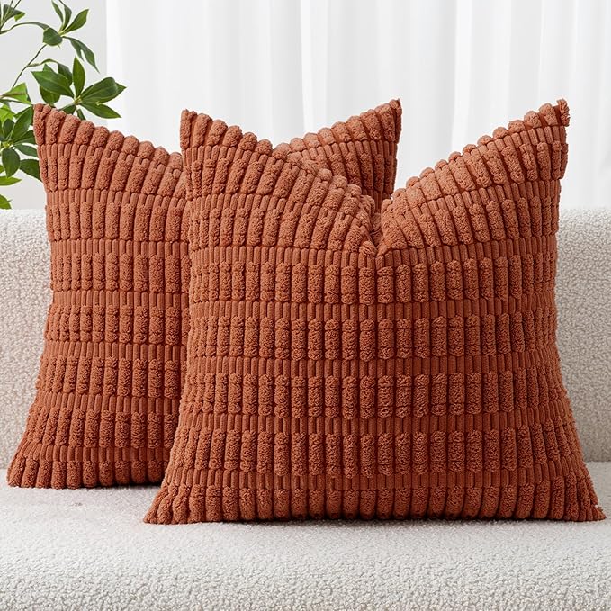 MIULEE Pack of 2 Rust Corduroy Decorative Pillow Covers 20x20 Inch Soft Boho by MIULEE