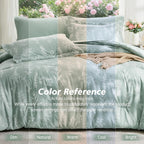MUXHOMO Queen Comforter Set, 7-Piece Floral Bed in a Bag, Sage Green