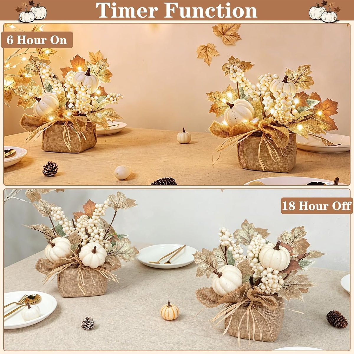 Timer - 2 Pack Fall Tabletop Maple Tree with 20LEDs Thanksgiving Decor