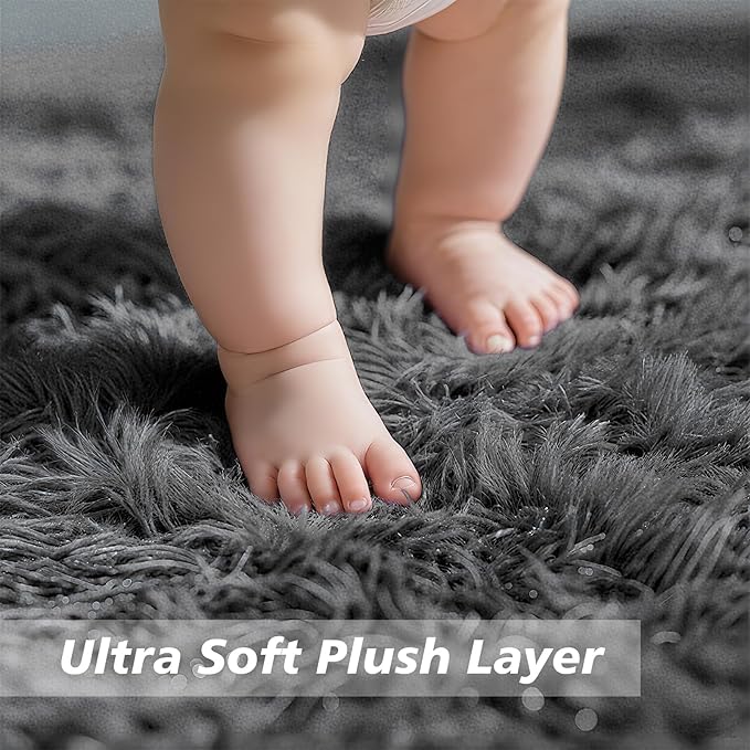 8x10 Fluffy Area Rugs for Living Room, Shag Area Rug for Bedroom, Deep Grey - Image 2