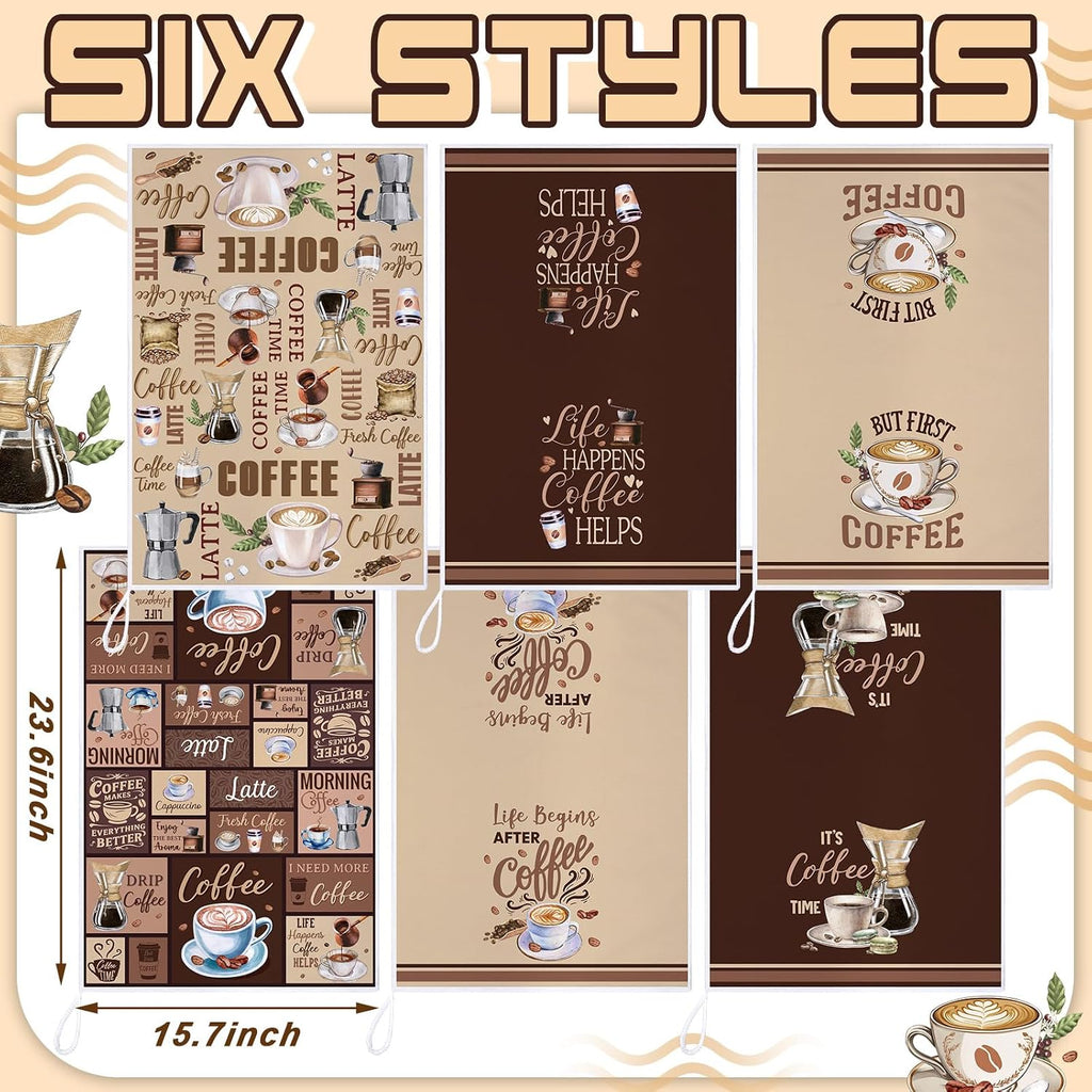 Bencailor 6 Pcs Coffee Kitchen Towels Decorative Dish Towels Sets