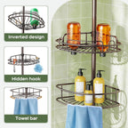 HAMITOR Corner Bathroom Organizer, 4-Tier Tension Pole Shower Caddy, Bronze