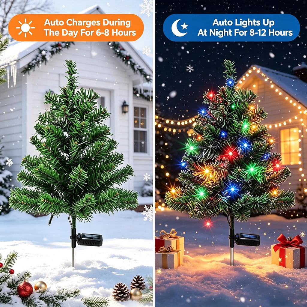 2 Pack Solar Christmas Tree Outdoor,Xmas Decorations with Colorful Lights