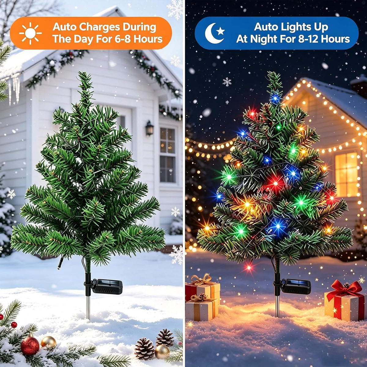 2 Pack Solar Christmas Tree Outdoor,Xmas Decorations with Colorful Lights