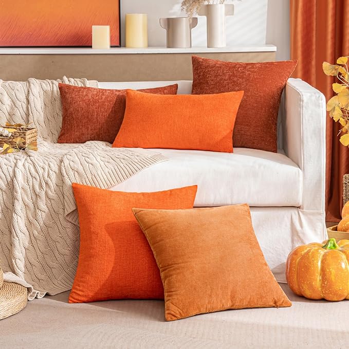 MIULEE Pack of 2 Orange Throw Pillow Covers 20x20 Inch Soft Chenille Pillow - Image 7
