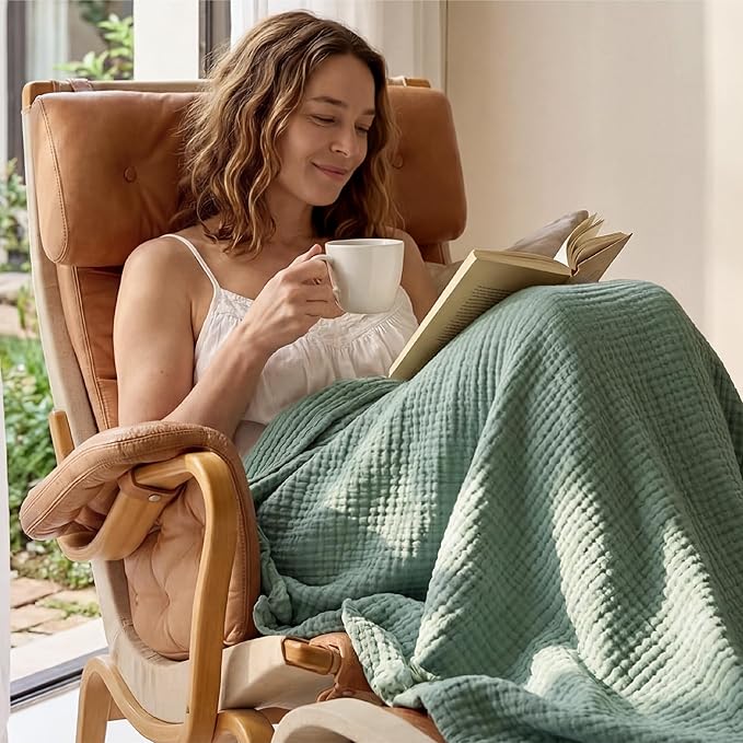 Bedsure 100% Cotton Muslin Blanket Queen Size - Image 8