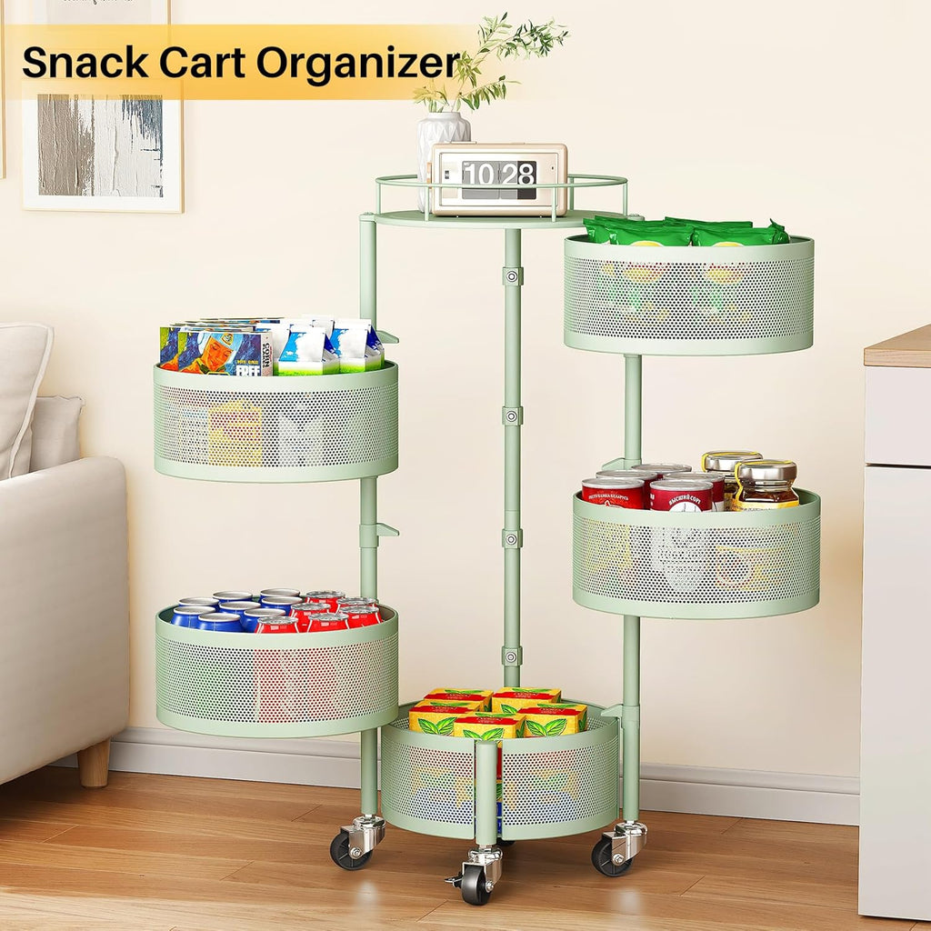 SNTD 5-Tier Fruit and Vegetable Basket Bowls for Kitchen, Rotating, Green