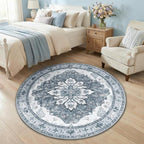 Area Rugs 4ft Washable Non-Slip, Floral Vintage Distress Print Pattern - Image 3