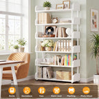 Aheaplus 6-Tier Tall Open Bookshelf, 31.5" Modern Display Bookcase Shelf with Top Edge and Pipe Metal Frame, Industrial Standing Bookshelves Storage Rack Organizer for Living Room, Home Office, White