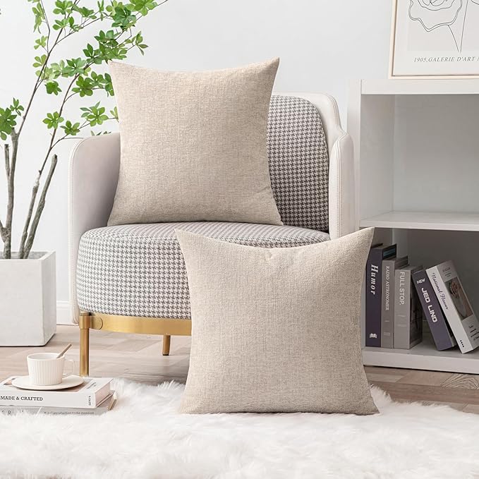 MIULEE Pack of 2 Couch Throw Pillow Covers 18x18 Inch Soft Light Brown Chenille - Image 5