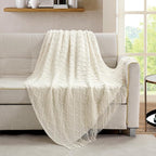 BOURINA White Throw Blanket 50 x70 Inches Jacquard Argyle Throw Textured Solid - Image 2