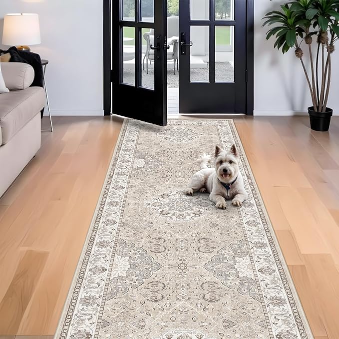 Washable 4x12 Wide Hallway Runners: 12ft Vintage Soft Runner Rug - Image 2