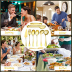 17 Pcs Gold Serving Utensils Set Include Stainless Steel Large Serving Spoons Slotted Spoons Forks Soup Ladle Pie Server - Metal Utensils for Parties Buffet Catering, Dishwasher Safe
