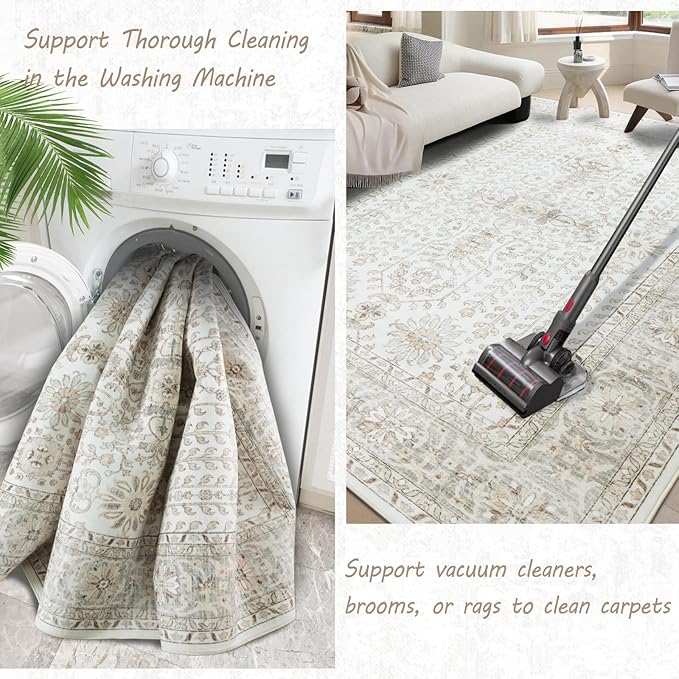 7x9 Area Rugs for Living Room, Thin Washable Rug, Non-Slip Foldable Area Rug - Image 5