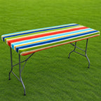 6FT Rectangle Fitted Table Cloth, Elastic Tablecloth, Stripes, 30x72"