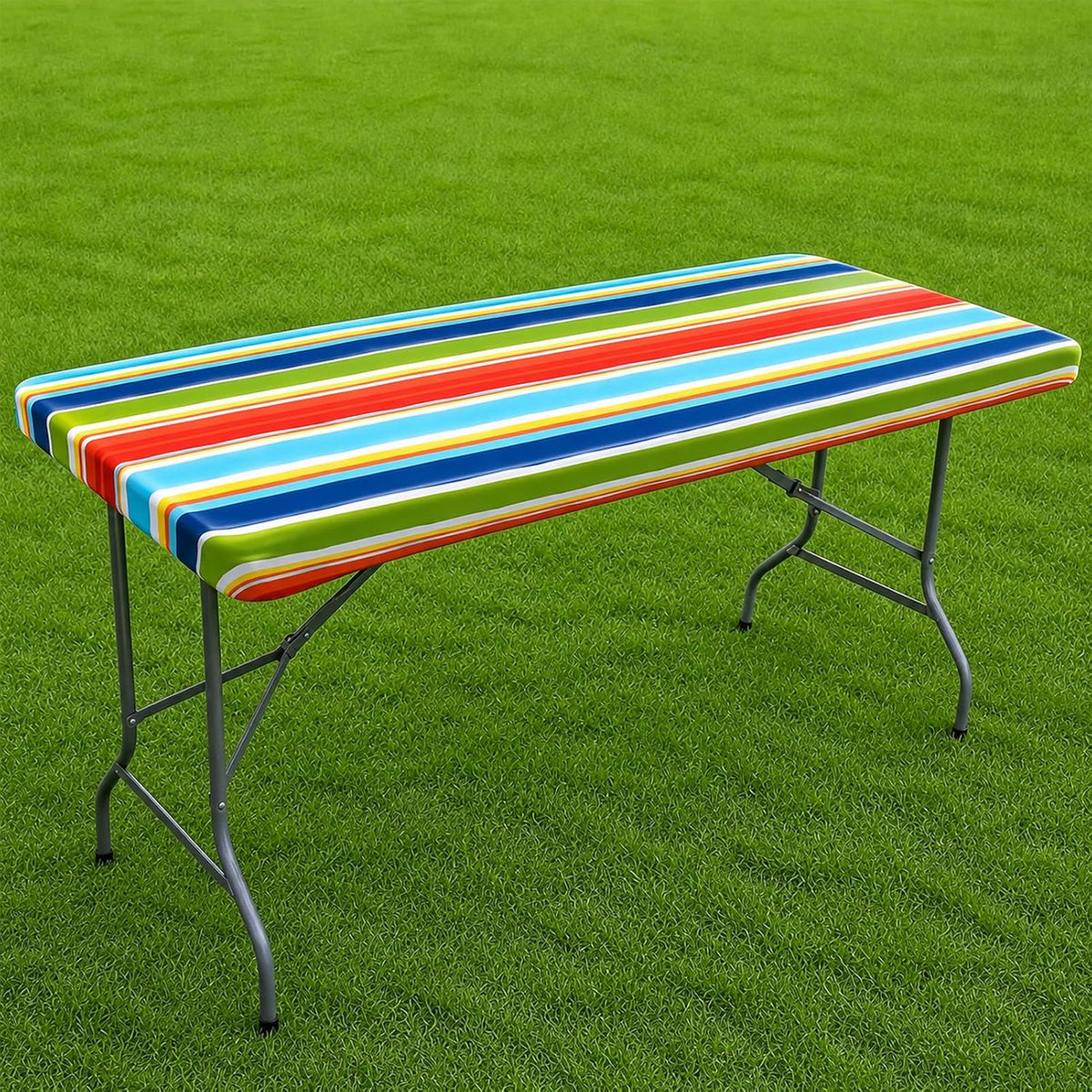 6FT Rectangle Fitted Table Cloth, Elastic Tablecloth, Stripes, 30x72"