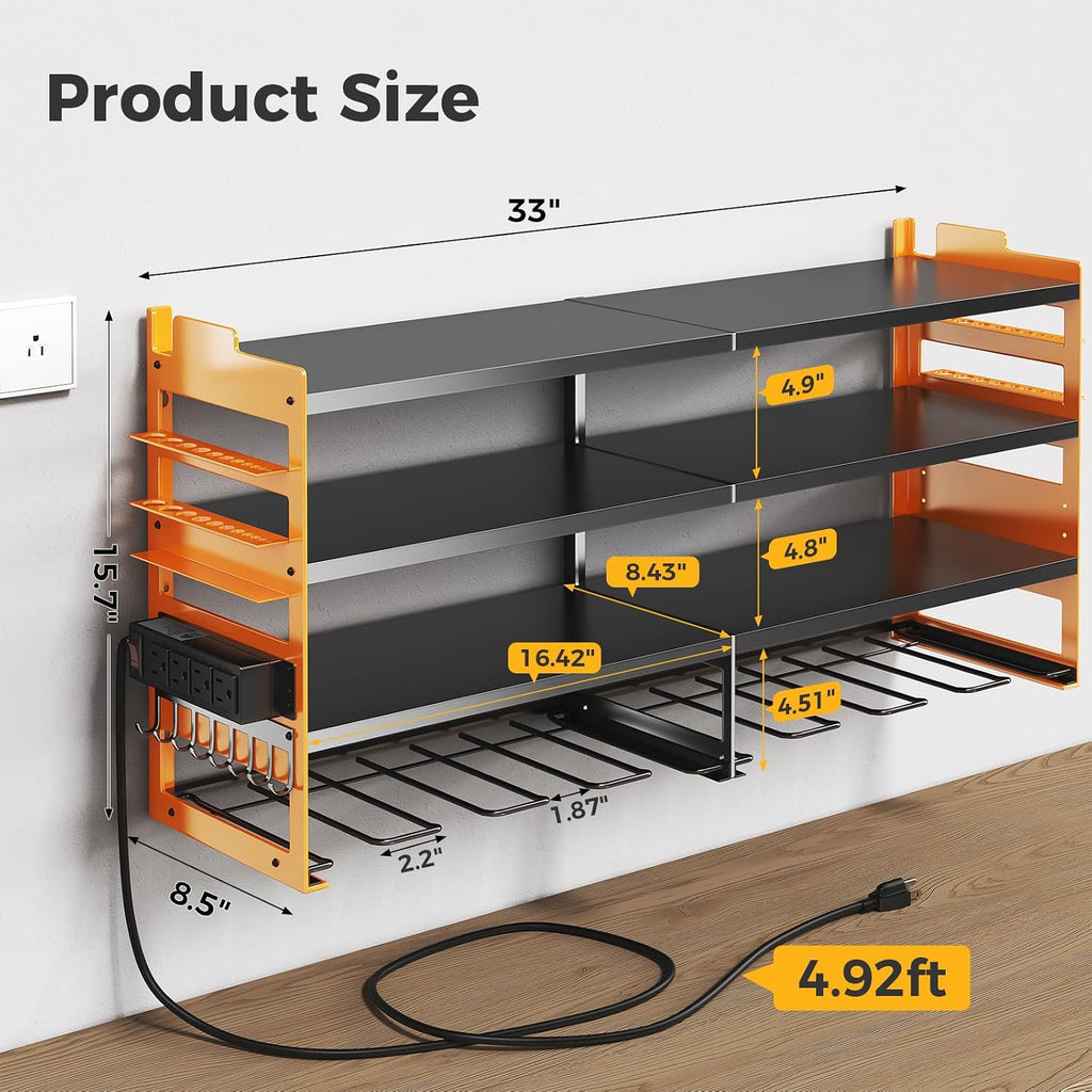NEWBULIG Large 33" Power Tool Organizer with 4-Outlet Power Strip