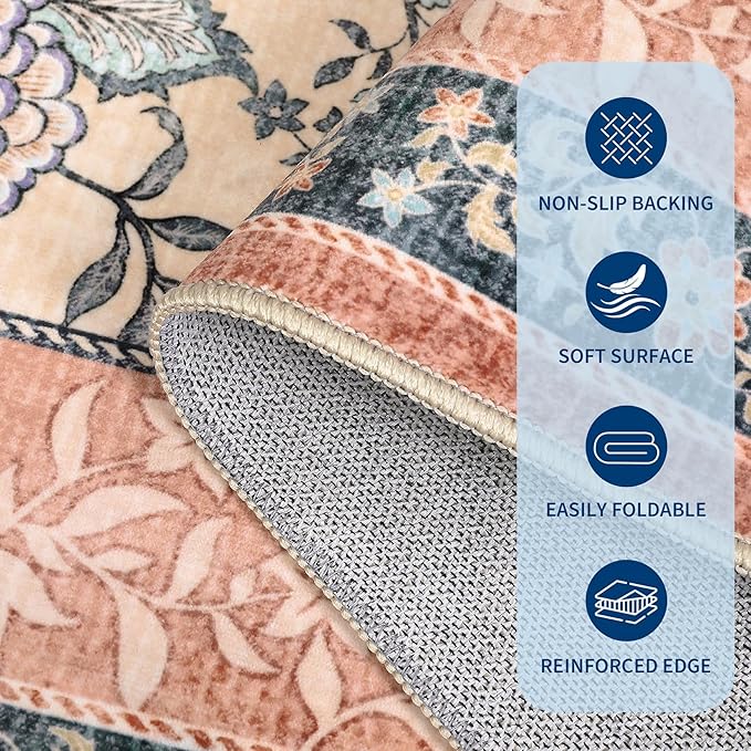 GarveeHome Terracotta Teal Area Rugs 9x12 Living Room, Botanical Grove Cottage - Image 6