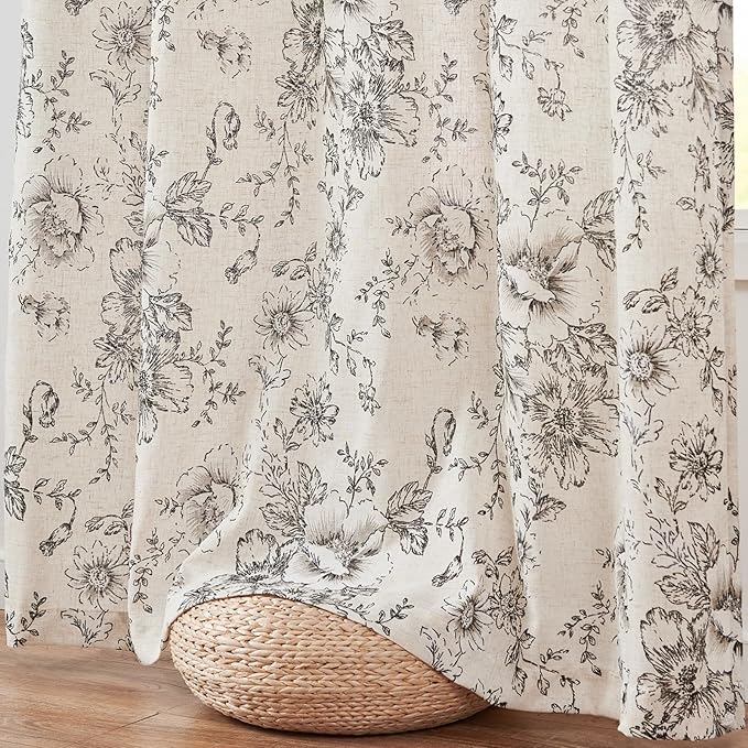 jinchan Lined Linen Blend Curtain Floral Curtains - Image 8