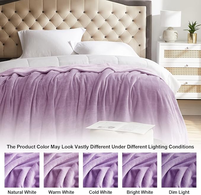 KMUSET Fleece Blanket Twin Size Lilac Lightweight Super Soft Cozy Luxury Bed - Image 6