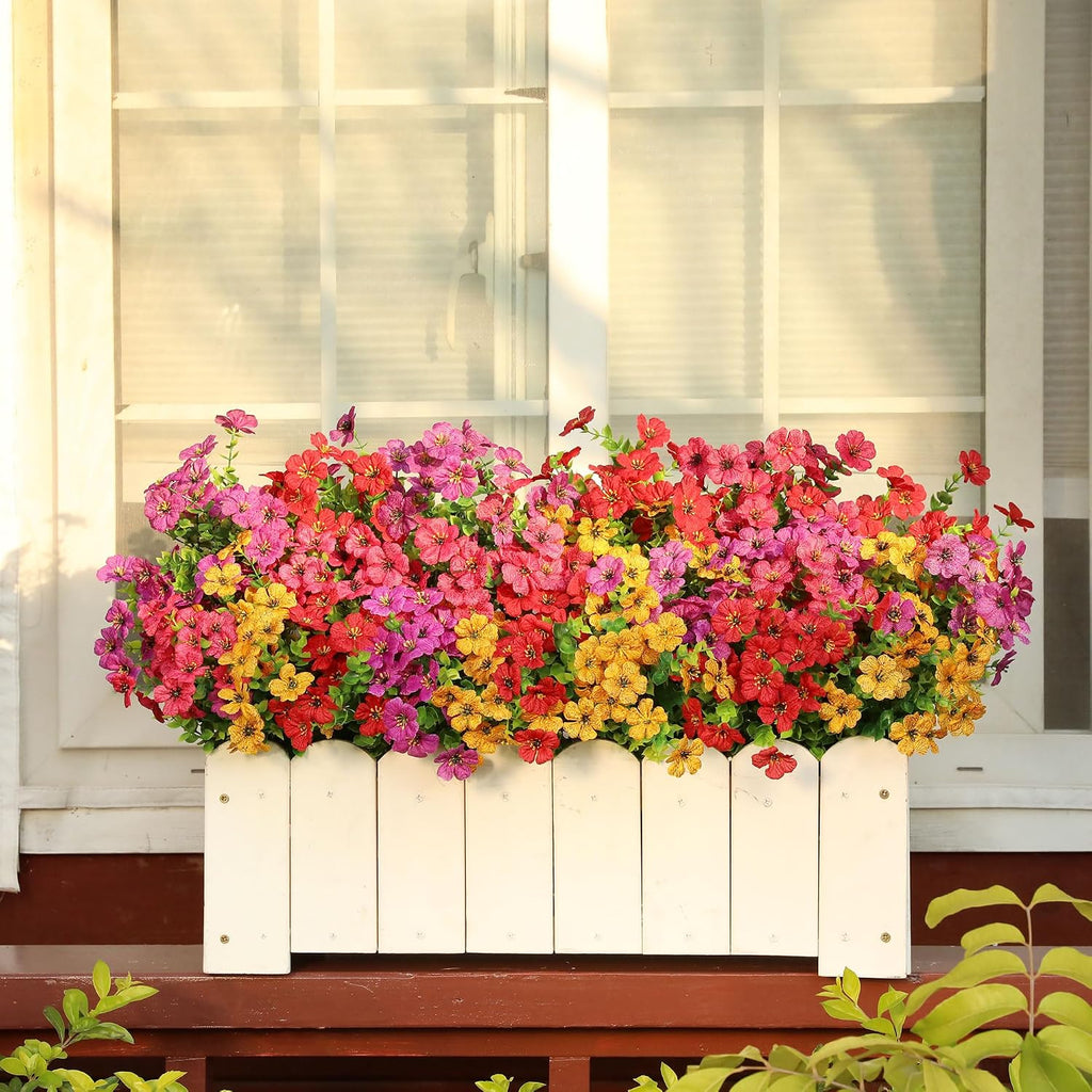 Artificial Flowers for Outdoors, 16 Bundles UV Resistant Realistic Faux Silk Flowers, Fake Plants for Outside Planter Front Porch Patio Balcony Window Box Garden Yard Farmhouse