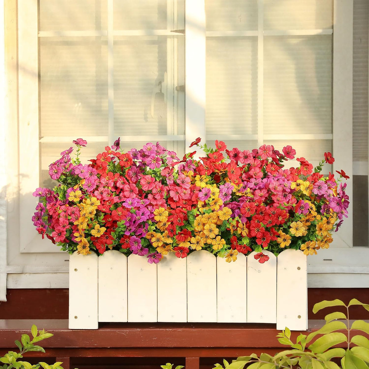 Artificial Flowers for Outdoors, 16 Bundles UV Resistant Realistic Faux Silk Flowers, Fake Plants for Outside Planter Front Porch Patio Balcony Window Box Garden Yard Farmhouse