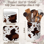 Potchen Western Cowhide Ceramic Utensil Holder 6.3 Inch Cowboy Rustic Kitchen Utensil Crock Vintage Countertop Storage Organizer Container for Spatulas Spoons Home Cooking Decoration