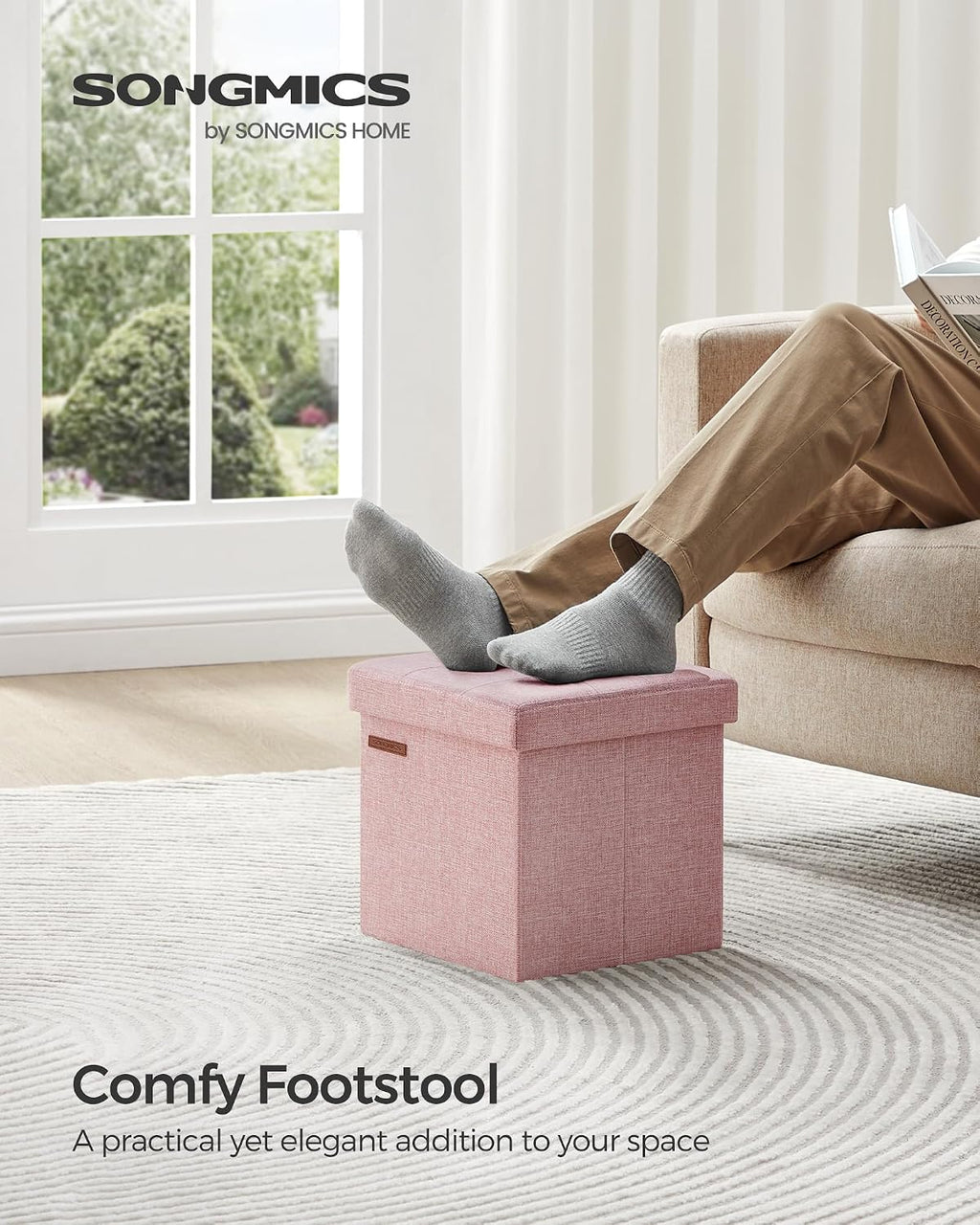 SONGMICS Small Folding Storage Ottoman, 11.8 x 11.8 x 11.8 in
