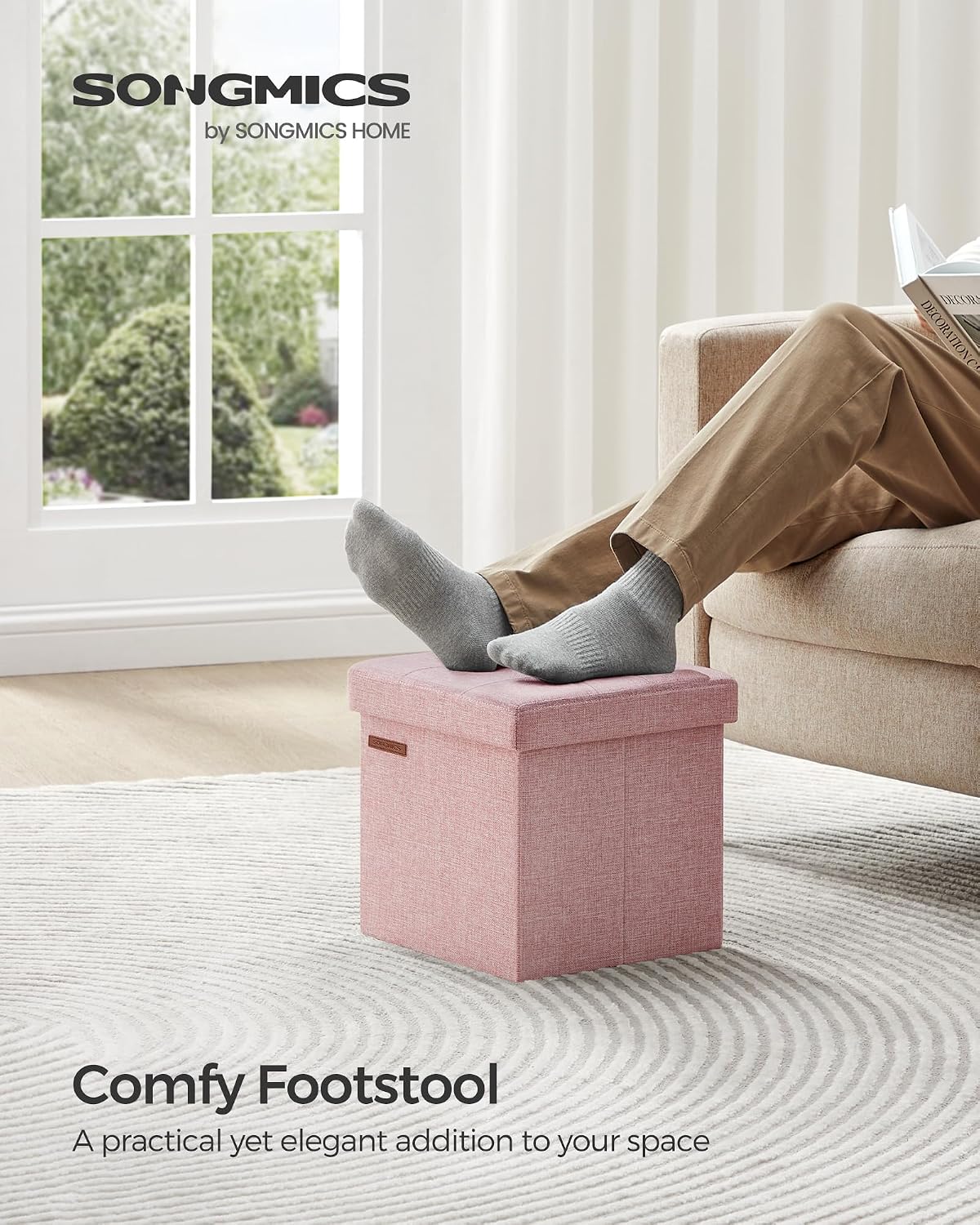 SONGMICS Small Folding Storage Ottoman, 11.8 x 11.8 x 11.8 in