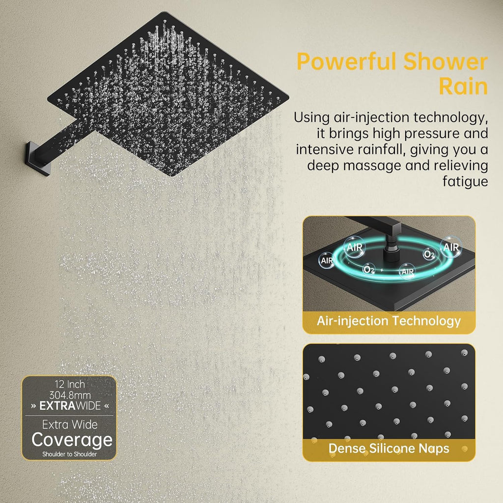12 Inch Rainfall Shower System Rain Shower Head Combo Shower Faucet Fixture