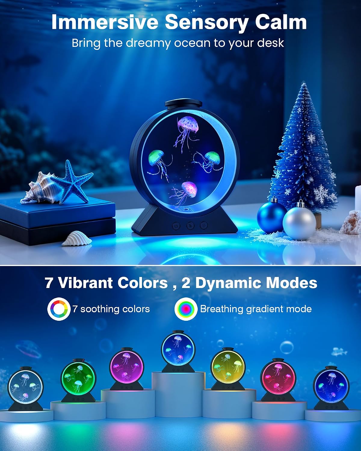 Jellyfish Lamp for Sleep Anxiety Calming Night Light for Bedroom(Black)