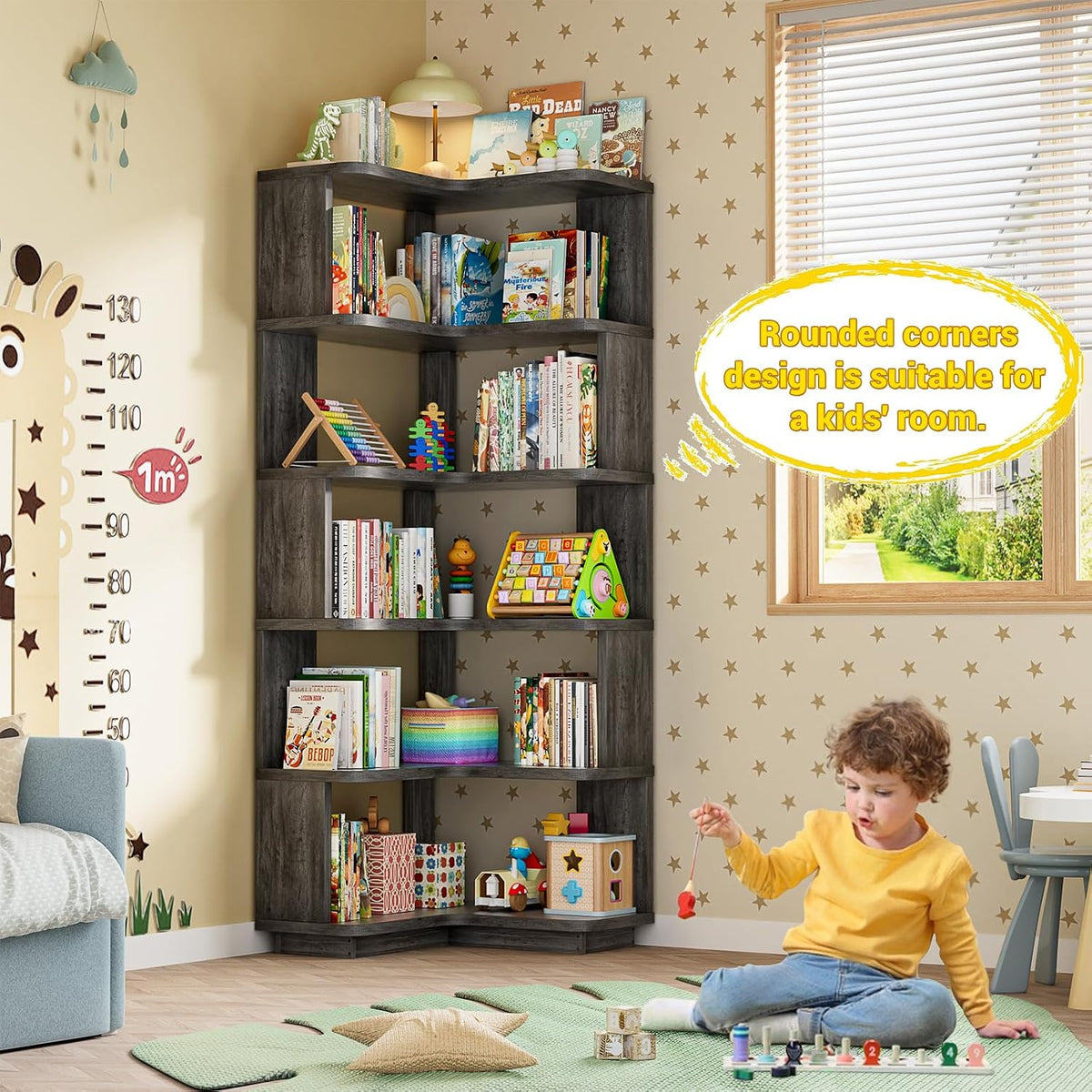 Armocity Corner Book Shelf, 6-Shelf L Shaped Corner Bookshelf with Baffle