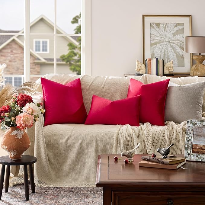 GIGIZAZA Red Velvet Decorative Throw Pillow Covers - Image 2