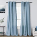 Nanspring Blue Boho Curtains for Bedroom Back Tab Rod Pocket Semi Sheer Linen by Nanspring