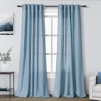 Nanspring Blue Boho Curtains for Bedroom Back Tab Rod Pocket Semi Sheer Linen by Nanspring